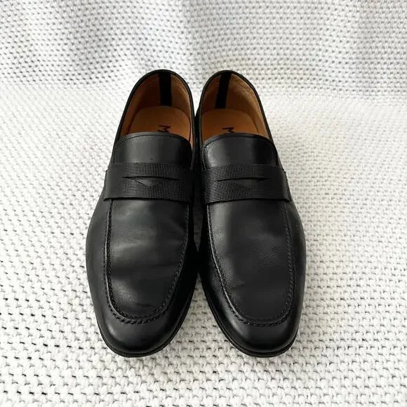 Magnanni MGN Black Leather Almond Toe Penny Loafer Dress Shoes Men 10 - Picture 2 of 10